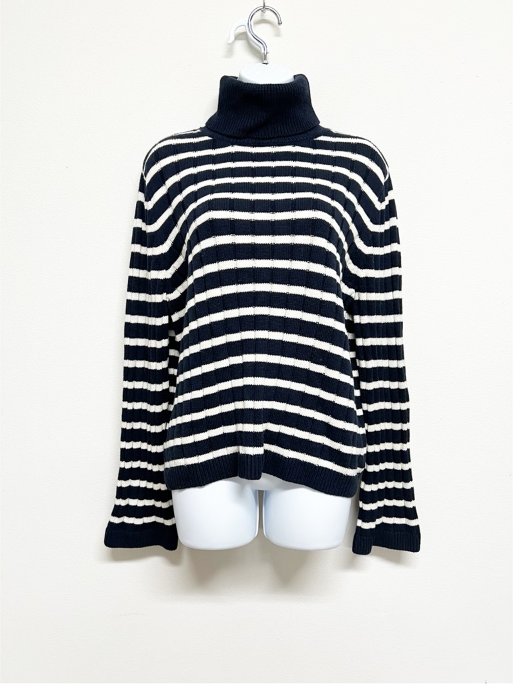 Part Two Womens Dark Navy Cream CallunaPW Striped Turtleneck Jumper Size XL